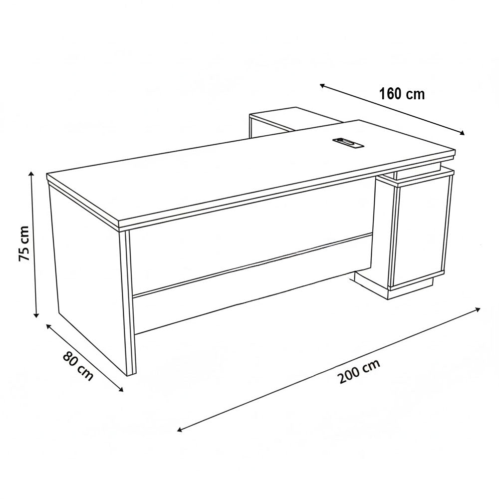 Desk 200×160×75 cm + Side Unit – Black and White – AZ50020