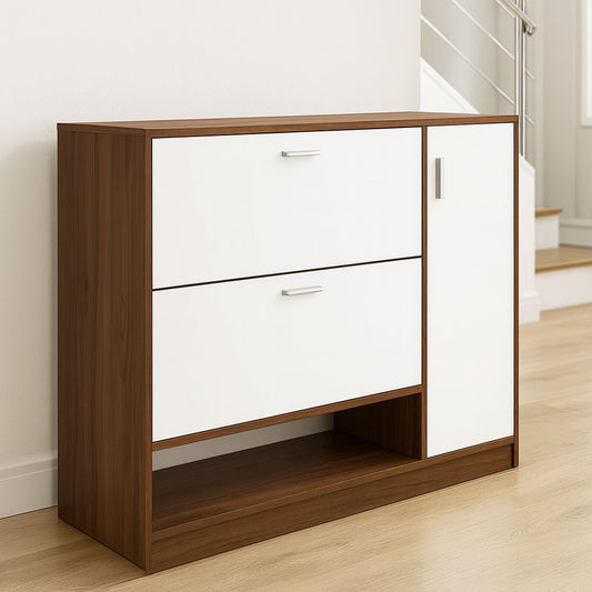 Shoe Cabinet, 90 × 40 × 70 cm - Brown and White - AZ40064