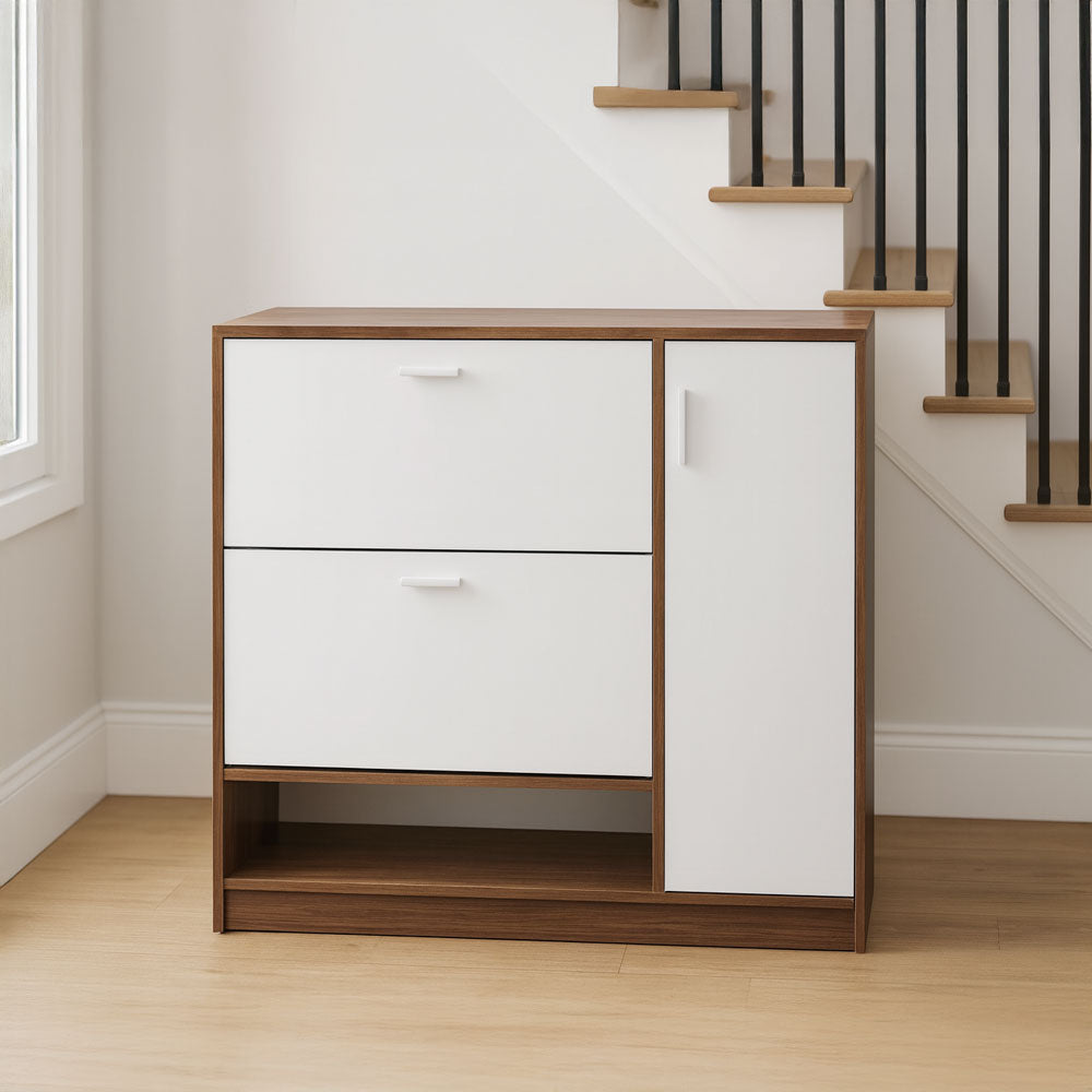 Shoe Cabinet, 90 × 40 × 70 cm - Brown and White - AZ40064