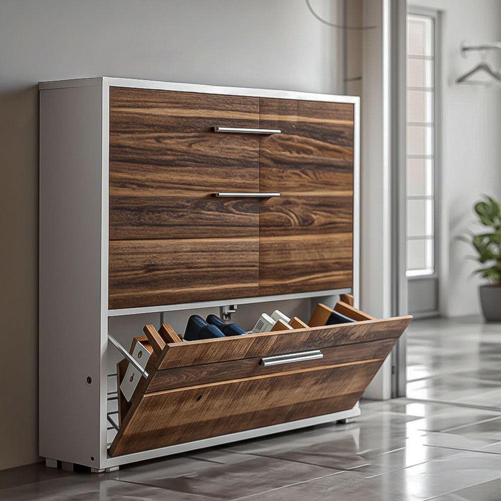 Shoe Cabinet, 83 × 30 × 118 cm - Brown and White  - AZ40060