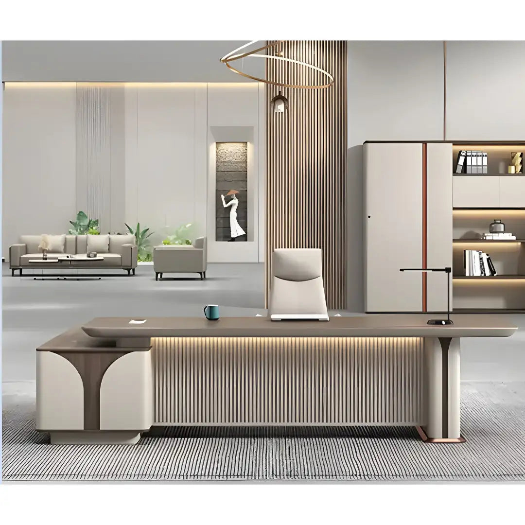 Desk 220 x 60x 75 - Beige and White - Natural wood - AZ12103