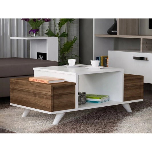 طاولة استقبال 100×60×50 سم - بني وأبيض - AZH-00024
