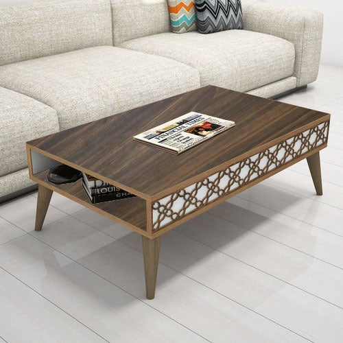 طاولة استقبال 100×60×38 سم - بني وأبيض - AZH-00025
