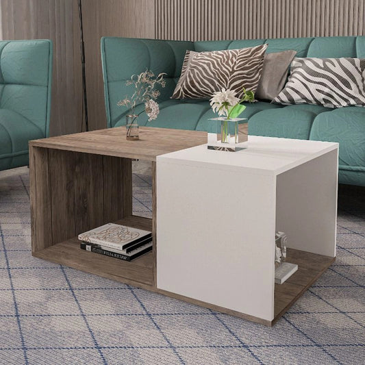 طاولة استقبال 100×60×40 سم - بني وأبيض - AZH-00026
