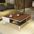 طاولة استقبال 100×100×42 سم - أبيض وبني - AZH-00035
