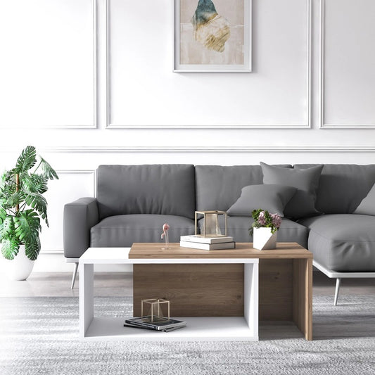 طاولة استقبال 75×45×45 سم - أبيض وخشبي - AZH-00036
