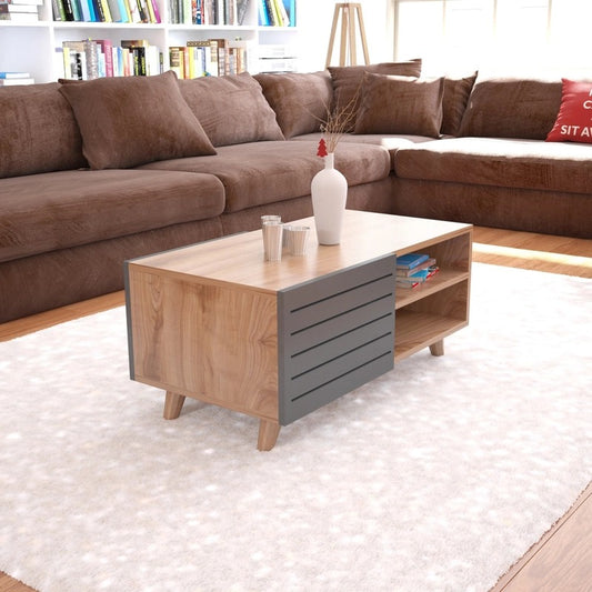 طاولة استقبال 100×48×45 سم - رمادي وخشبي - AZH-00037
