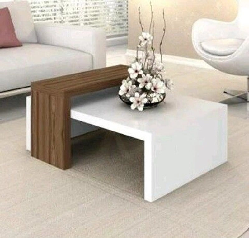 طاولة استقبال 80×50×40 سم - خشبي وأبيض - AZH-00044
