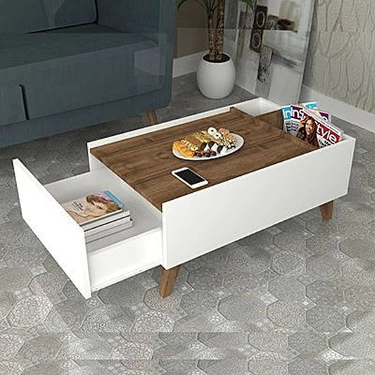 طاولة استقبال 100×50×40 سم - خشبي وأبيض - AZH-00061