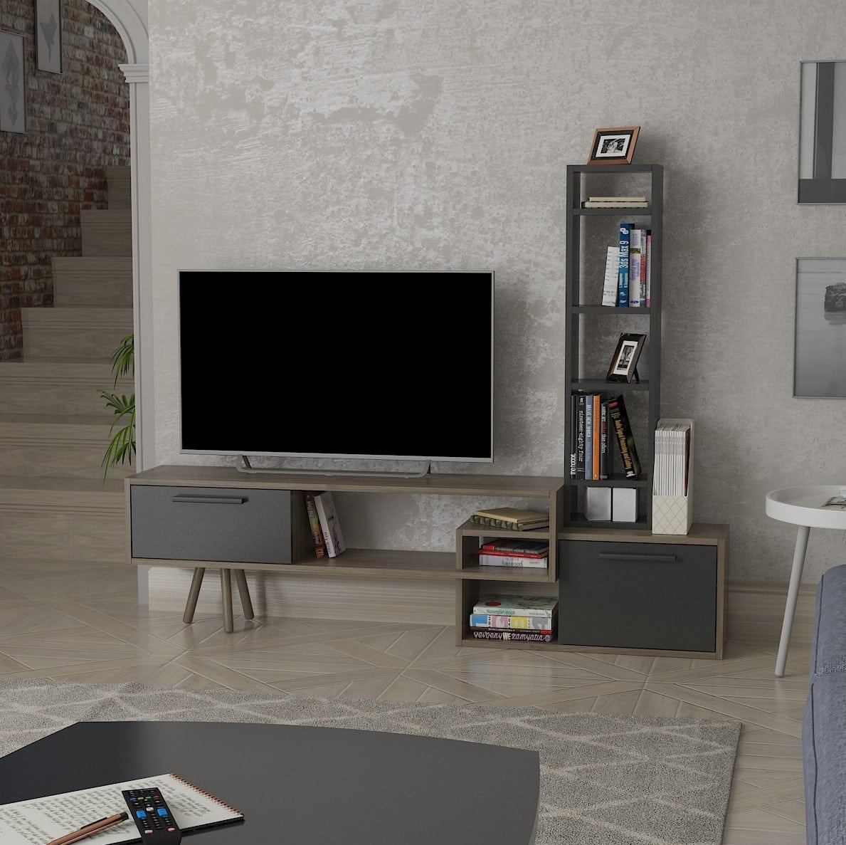طاولة تلفزيون 167×30×133 سم – بني ورمادي – AZ30080