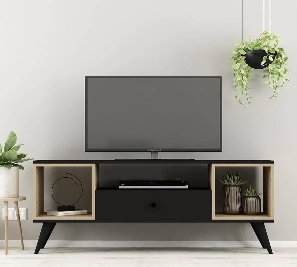 طاولة تلفزيون 150×35×59 سم - أسود و خشبي - AZ30081