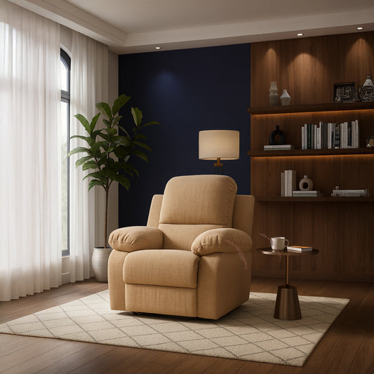Ramla Recliner Chair with Soft Padded Armrests & Textured Fabric Upholstery – Beige