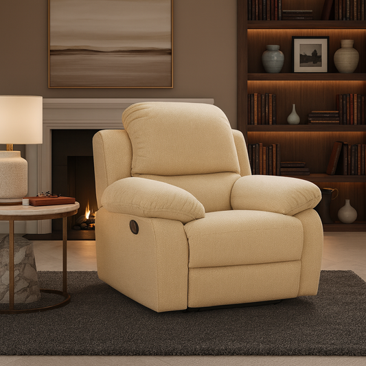Ramla Recliner Chair with Soft Padded Armrests & Textured Fabric Upholstery – Beige