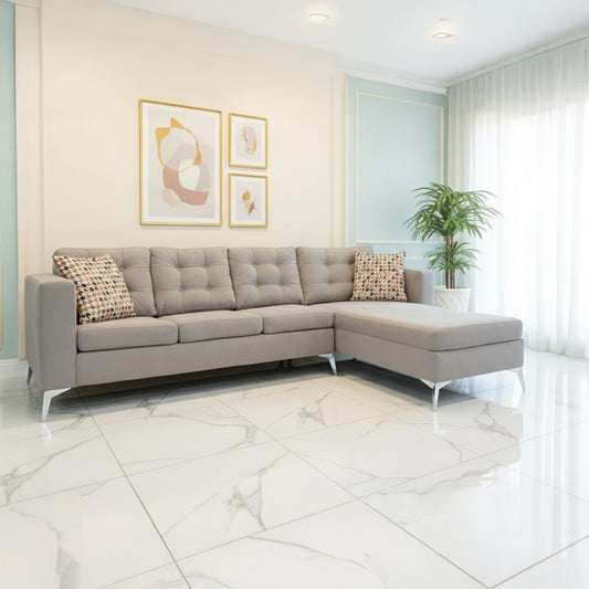 Modern L-Shaped Corner Sofa (MDF, Plywood)–Light Warm Grey -Izel