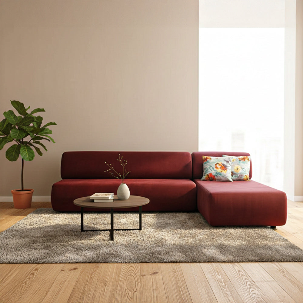 Modern L-Shaped Corner Sofa (MDF, Plywood)– maroon