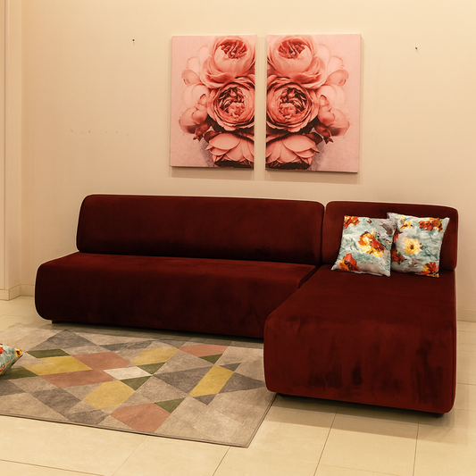 Modern L-Shaped Corner Sofa (MDF, Plywood)– maroon