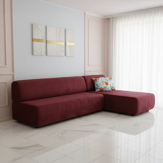 Modern L-Shaped Corner Sofa (MDF, Plywood)– maroon