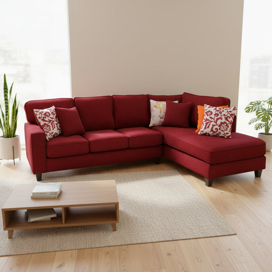 Home Corner Sofa (MDF, Plywood) – Maroon – Loura
