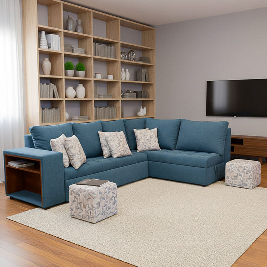 Modern L-Shaped Corner Sofa (Pine Wood, Plywood) – Turquoise – Tokyo