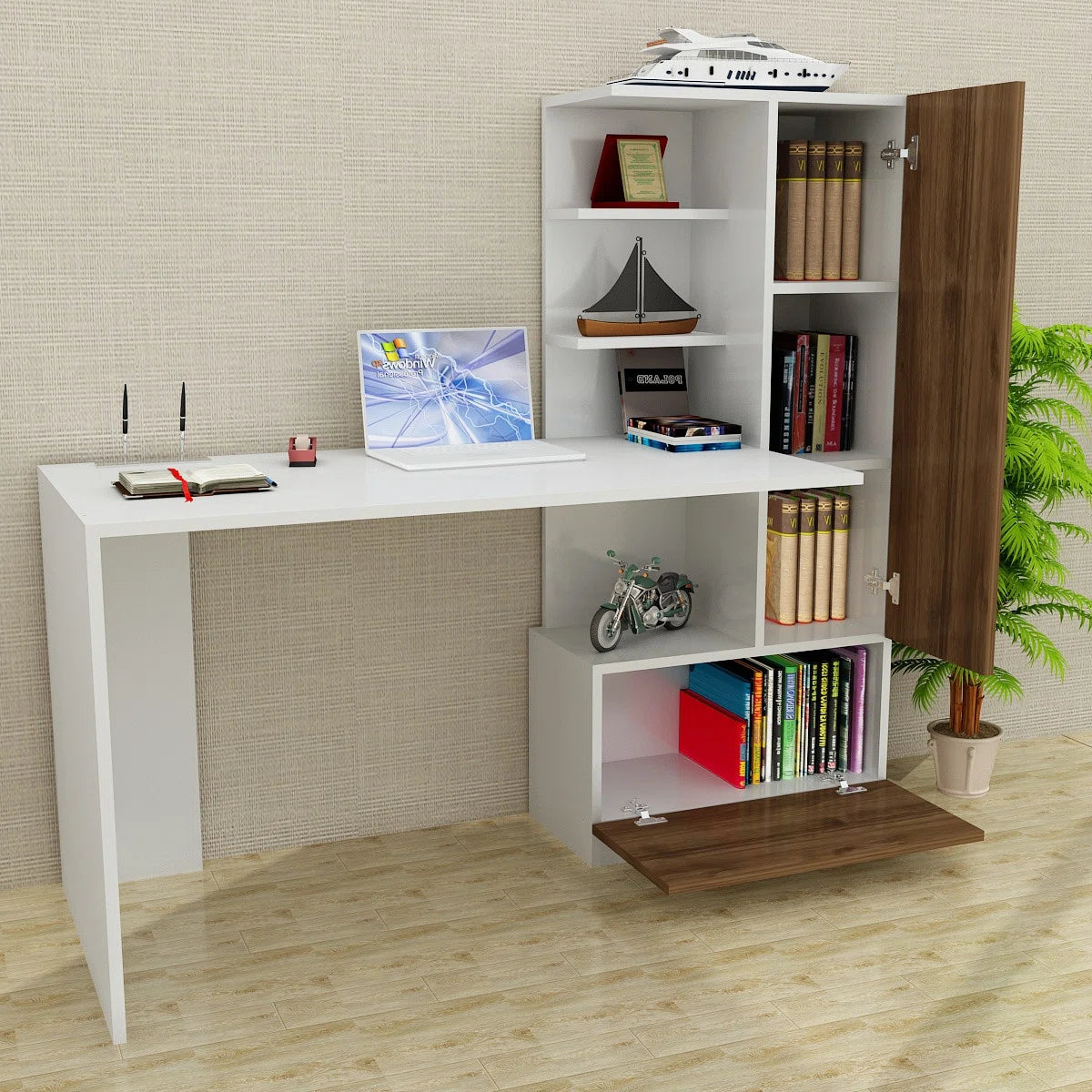 Desk 140 x 50 x 140 cm - Brown and White - AZ1072