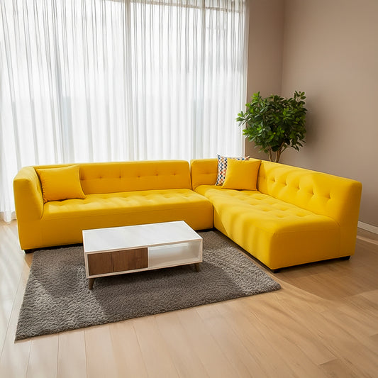 Modern V-Shaped Corner Sofa (Pine Wood, Plywood) Color: Yellow– Pair