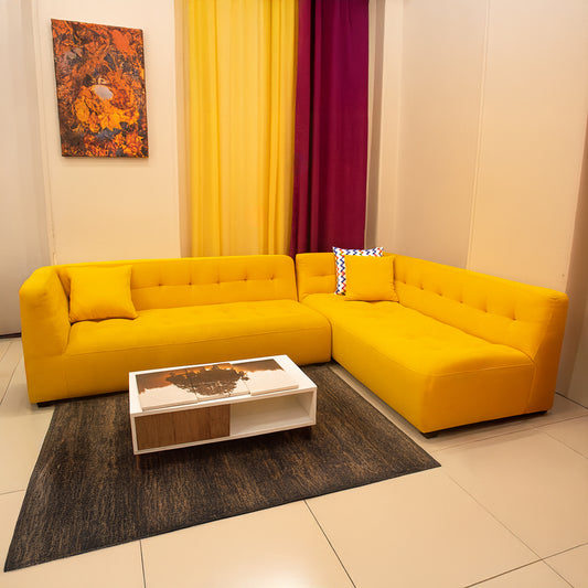 Modern V-Shaped Corner Sofa (Pine Wood, Plywood) Color: Yellow– Pair