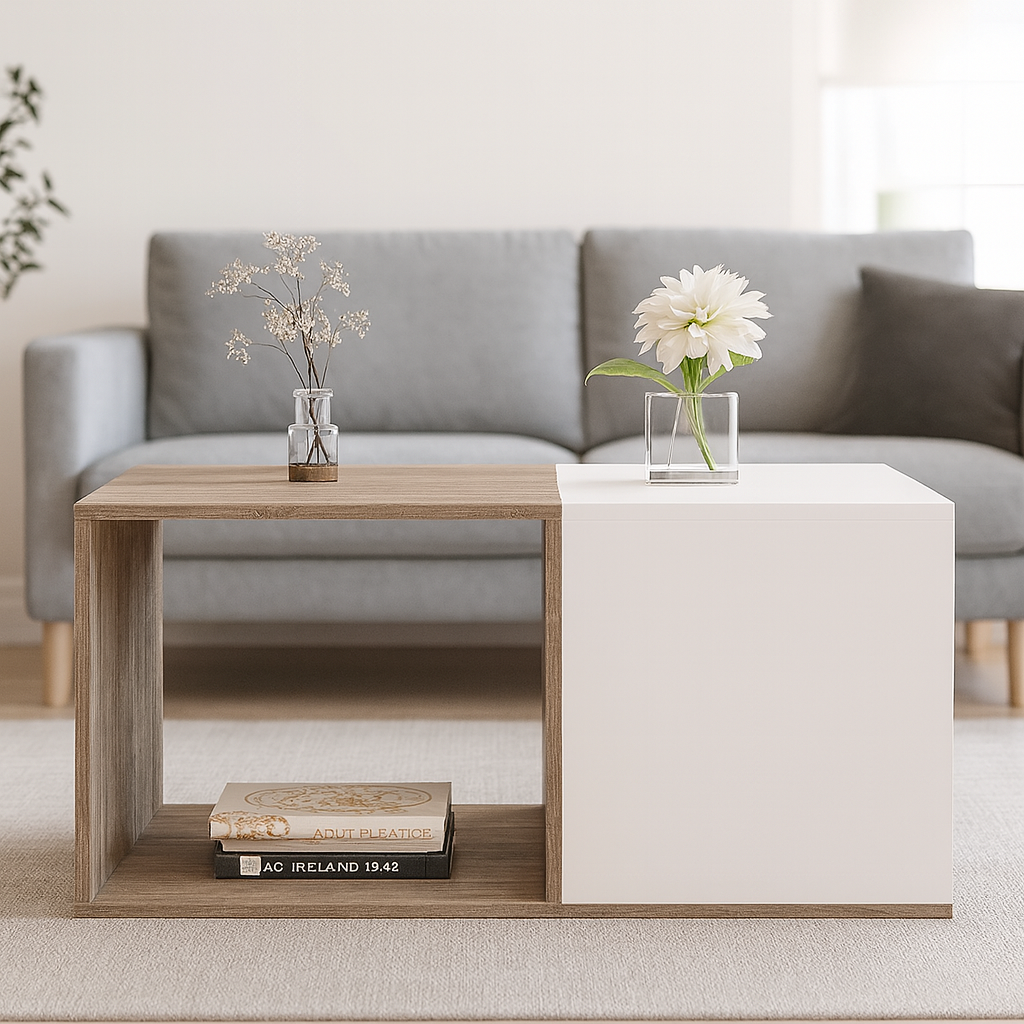 طاولة استقبال 100×60×40 سم - بني وأبيض - AZH-00026
