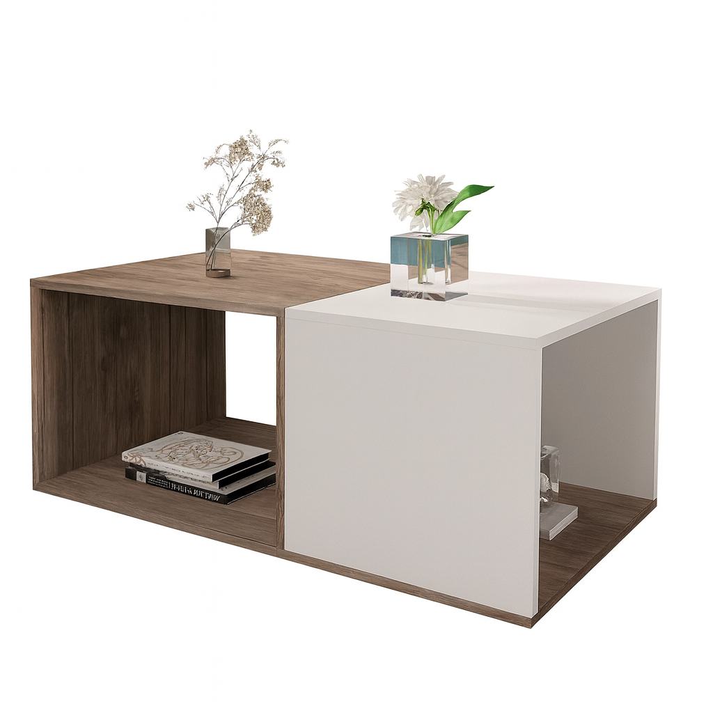 طاولة استقبال 100×60×40 سم - بني وأبيض - AZH-00026
