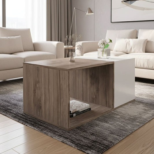 طاولة استقبال 100×60×40 سم - بني وأبيض - AZH-00026
