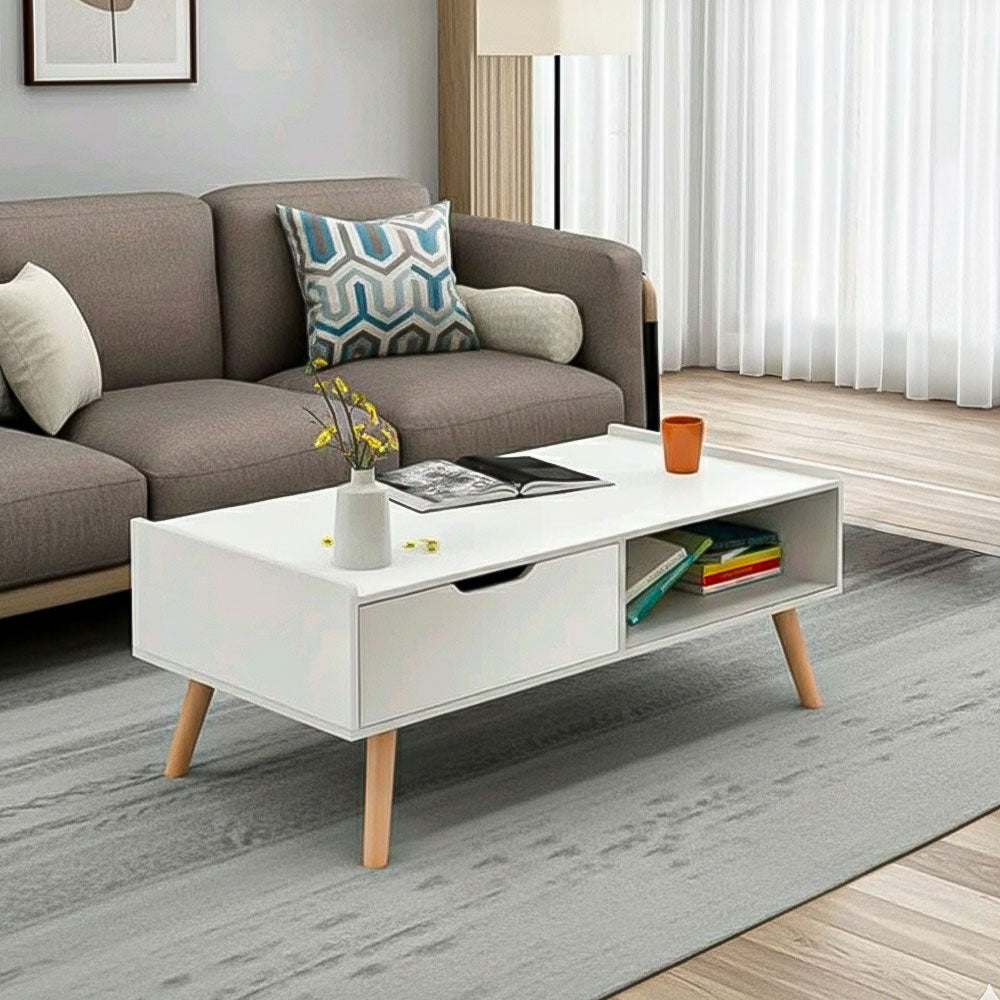 طاولة استقبال 90×42×50 سم - أبيض و خشبي - AZH-00030
