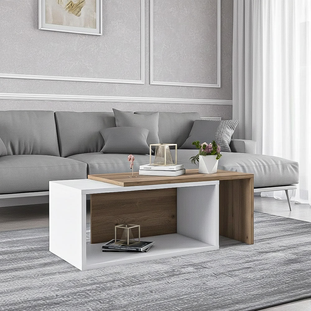 طاولة استقبال 75×45×45 سم - أبيض وخشبي - AZH-00036
