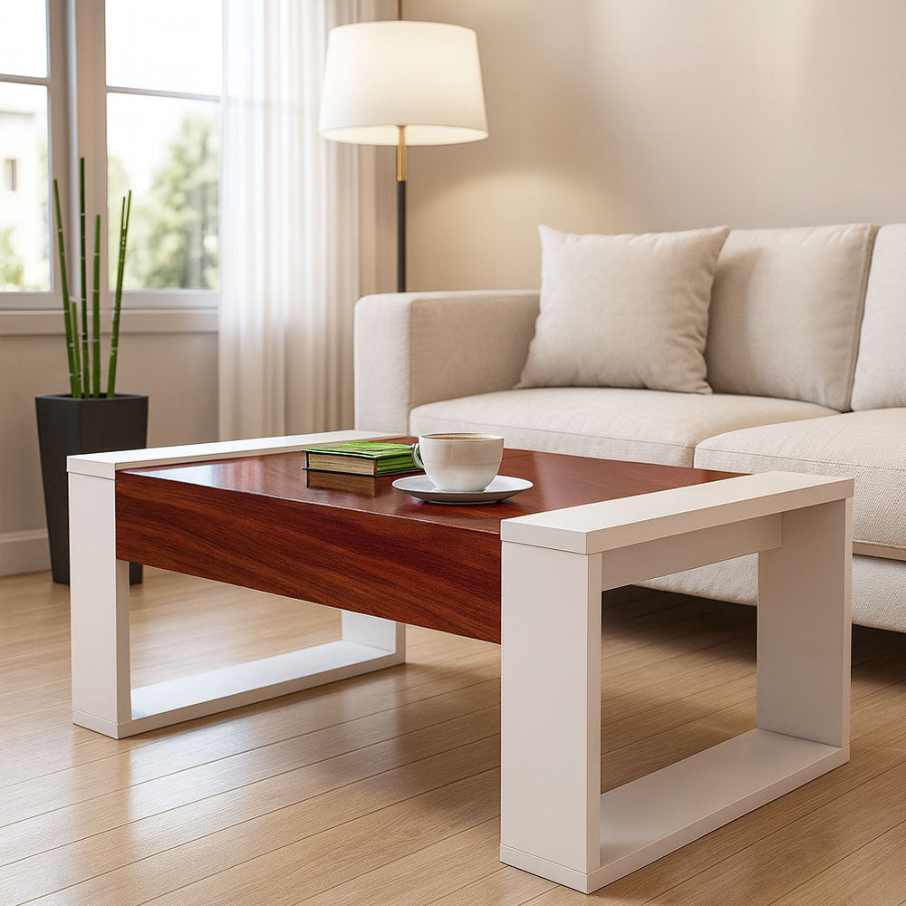 طاولة استقبال 100×60×40 سم - أبيض وخشبي - AZH-00038
