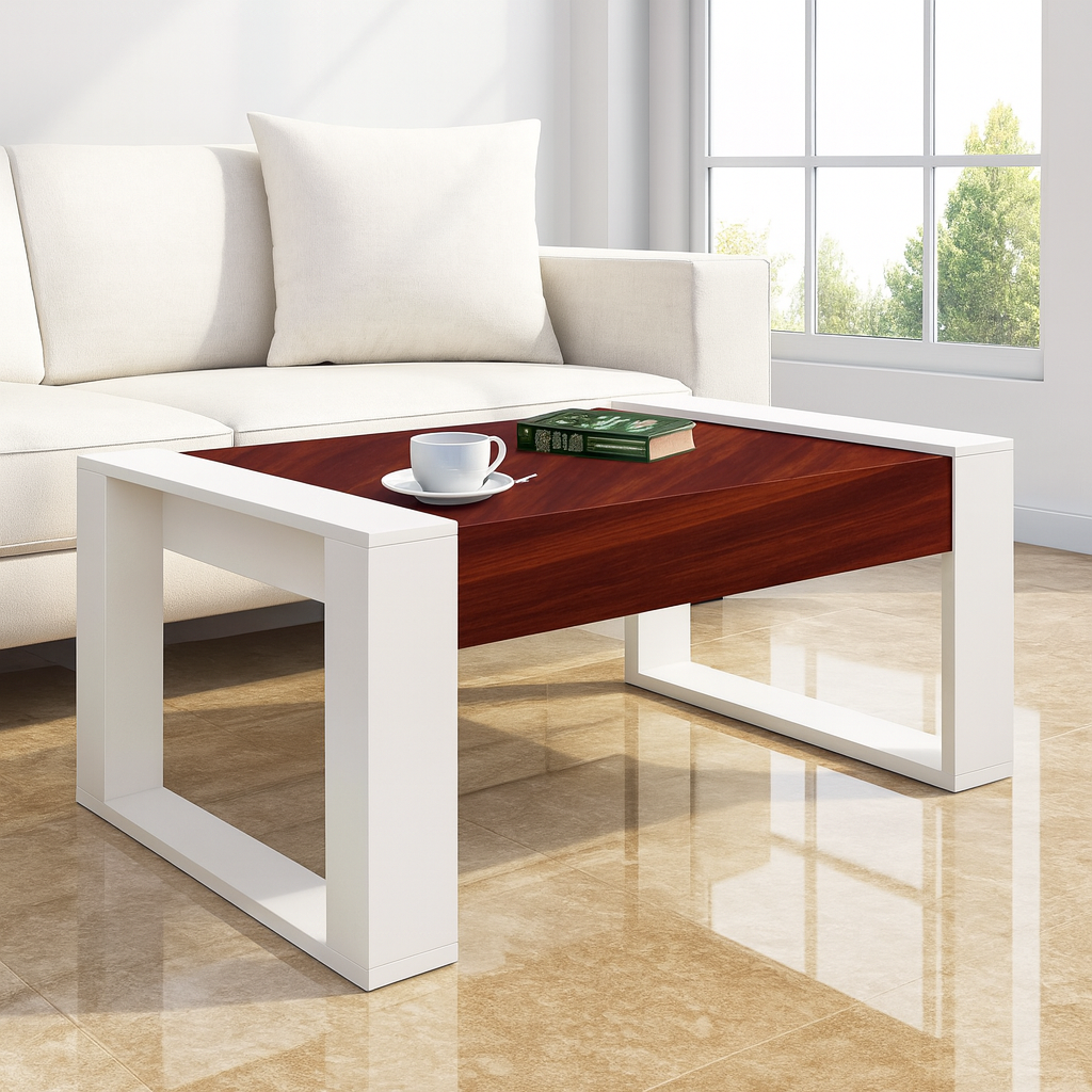 طاولة استقبال 100×60×40 سم - أبيض وخشبي - AZH-00038

