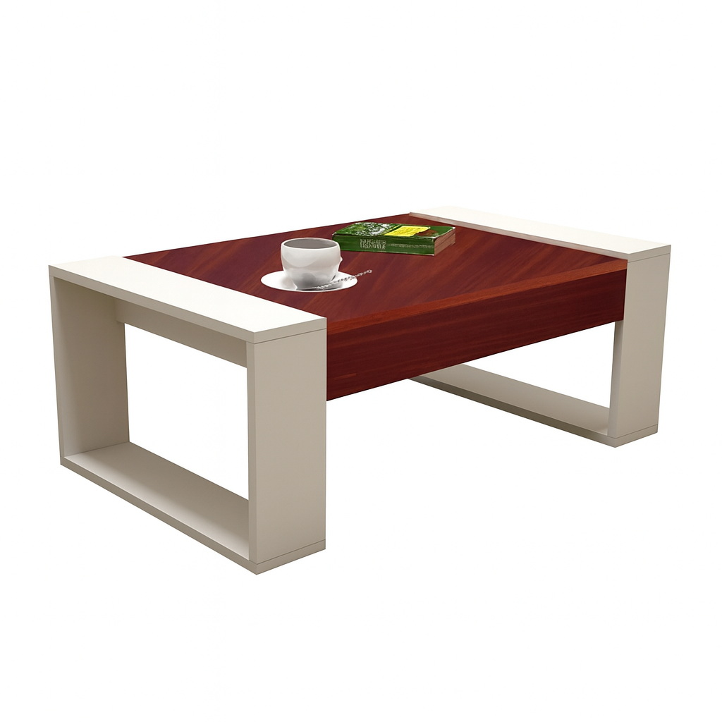 طاولة استقبال 100×60×40 سم - أبيض وخشبي - AZH-00038

