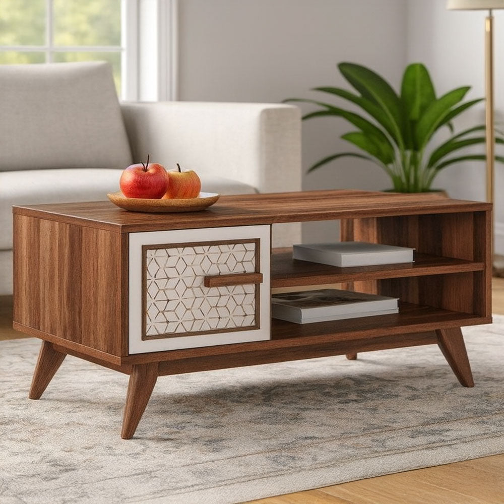 طاولة استقبال 110×60×40 سم - أبيض وخشبي - AZH-00039
