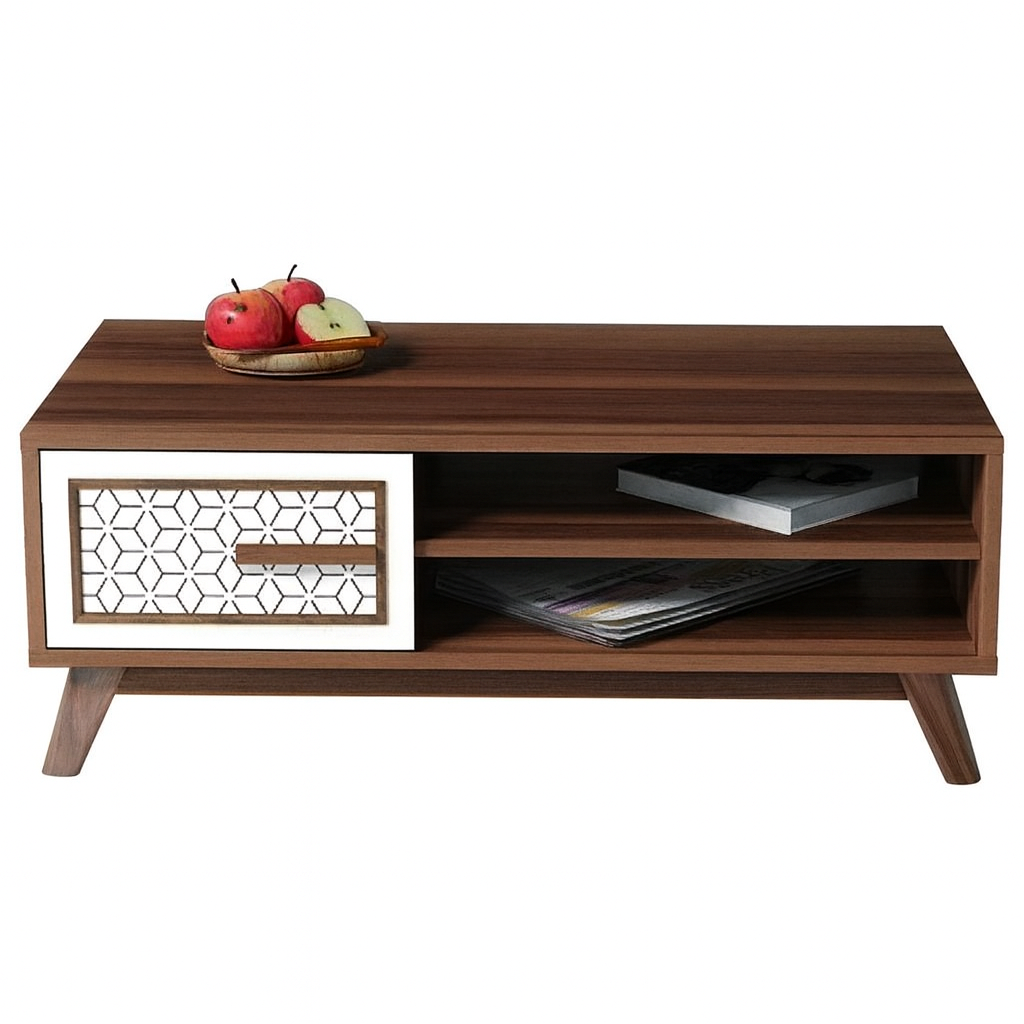 طاولة استقبال 110×60×40 سم - أبيض وخشبي - AZH-00039
