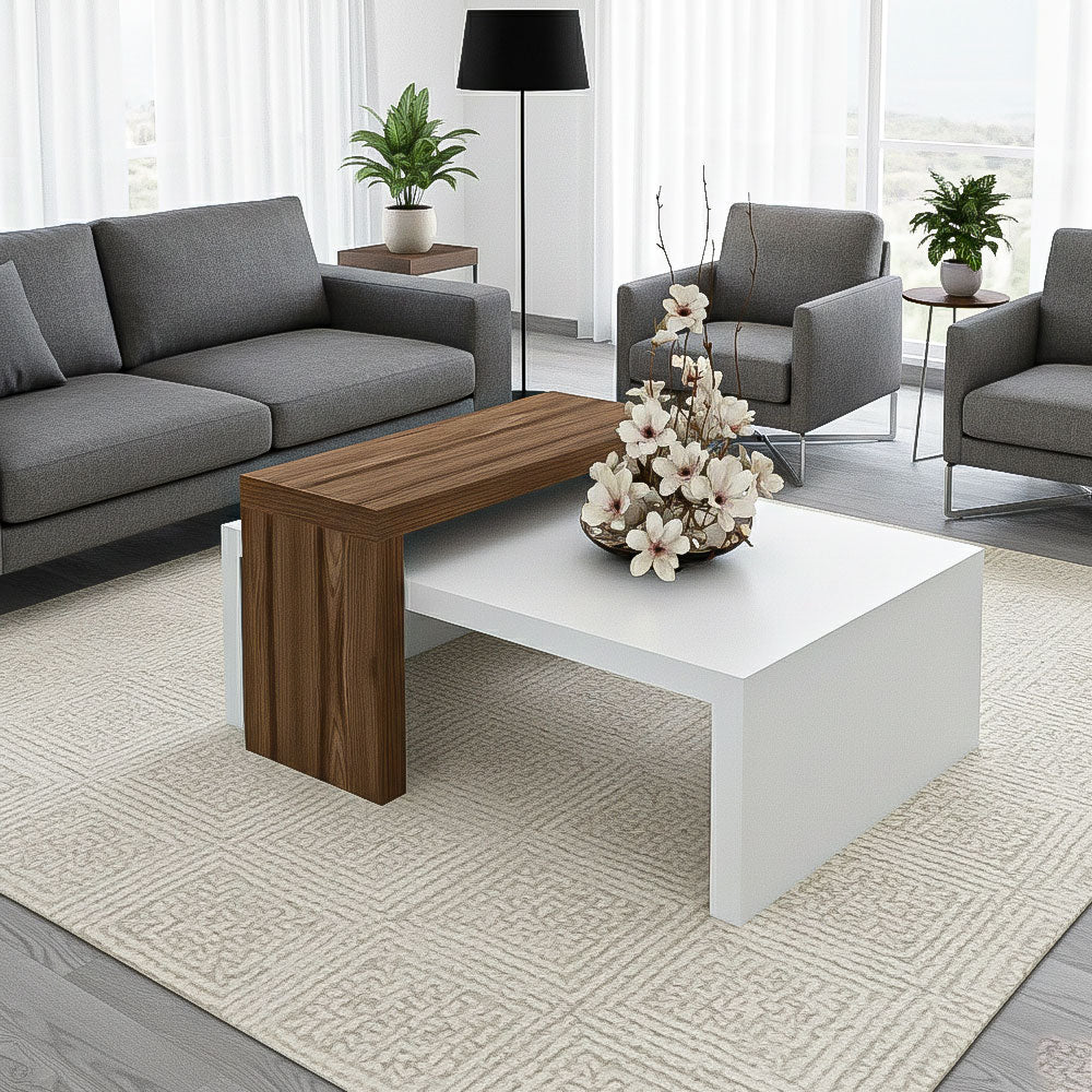 طاولة استقبال 80×50×40 سم - خشبي وأبيض - AZH-00044
