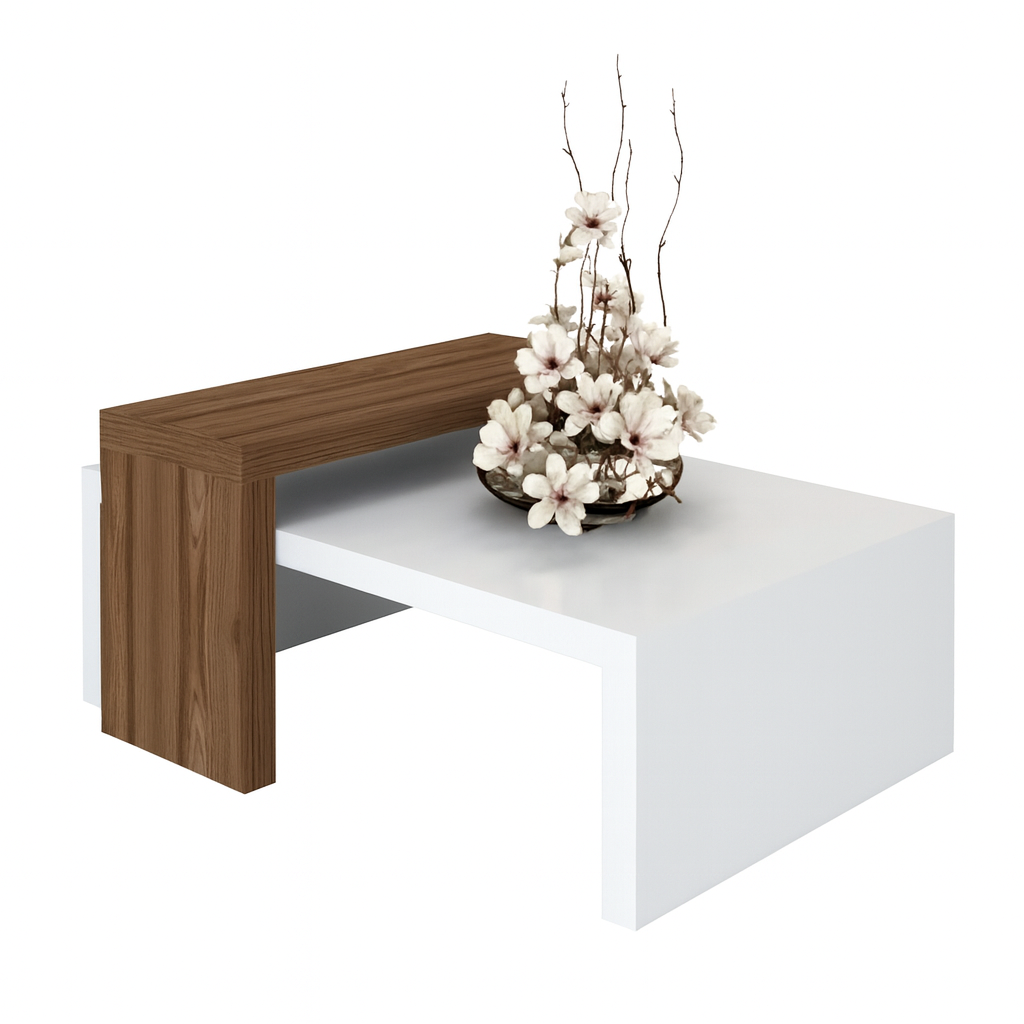 طاولة استقبال 80×50×40 سم - خشبي وأبيض - AZH-00044

