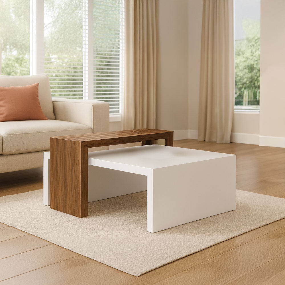طاولة استقبال 80×50×40 سم - خشبي وأبيض - AZH-00044
