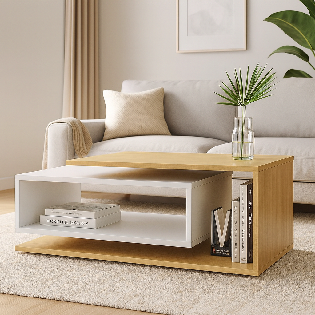 طاولة استقبال 100×50×45 سم - أبيض وخشبي - AZH-00047
