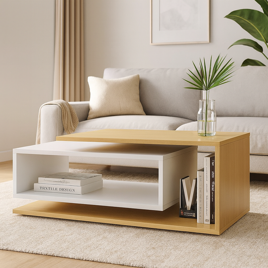 طاولة استقبال 100×50×45 سم - أبيض وخشبي - AZH-00047

