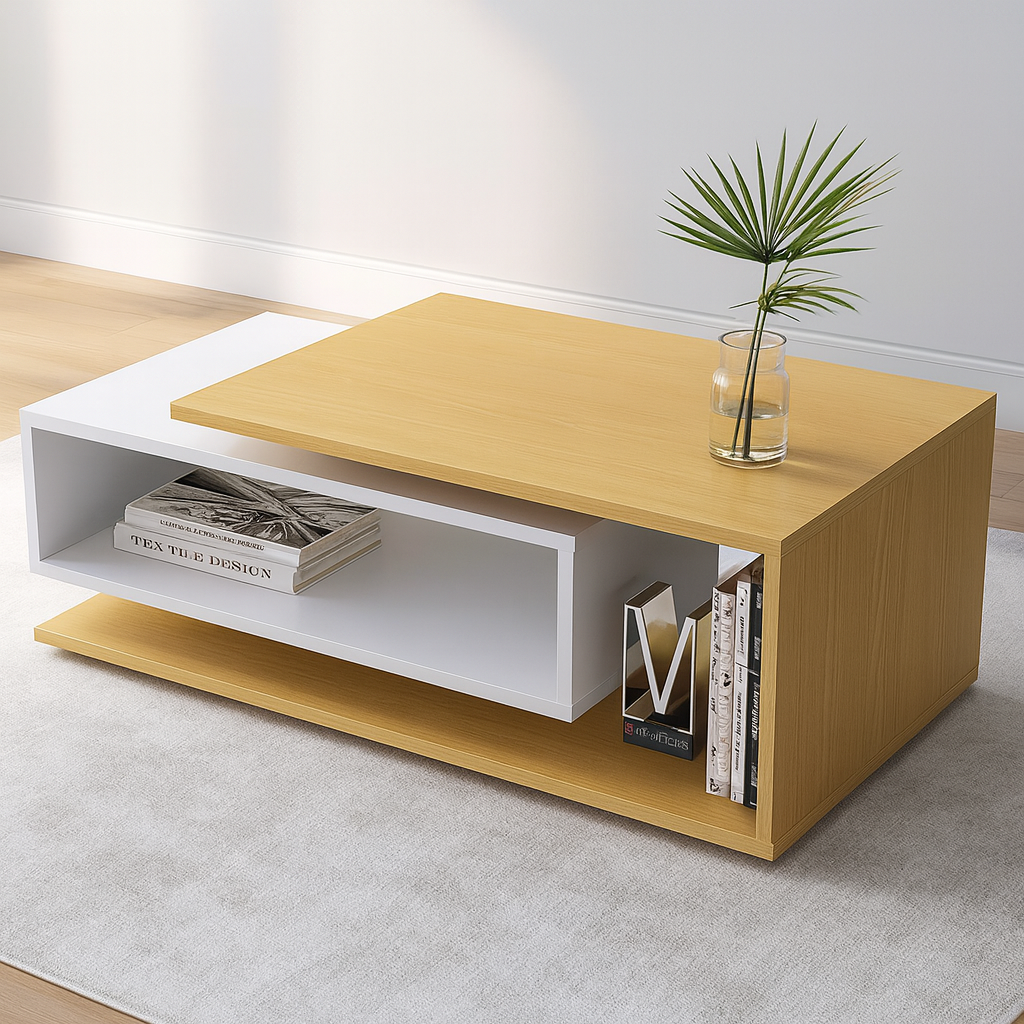 طاولة استقبال 100×50×45 سم - أبيض وخشبي - AZH-00047
