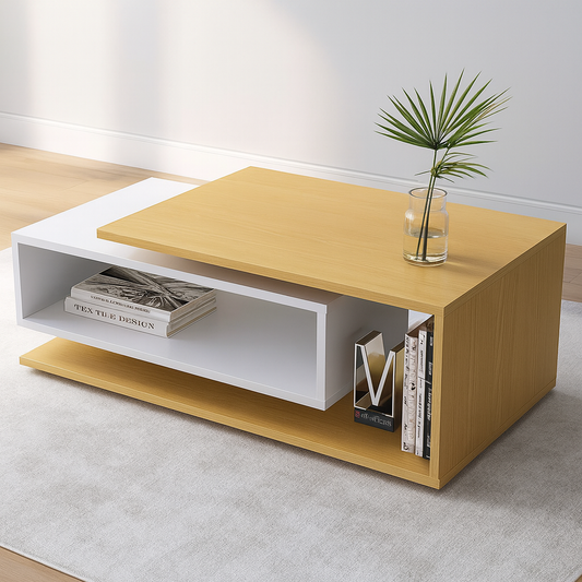 طاولة استقبال 100×50×45 سم - أبيض وخشبي - AZH-00047
