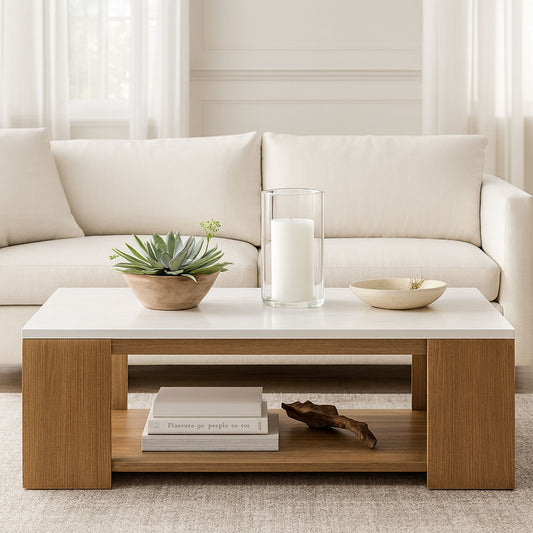 ترابيزة استقبال 120×50×50 سم – أبيض وخشبي – AZH-00051
