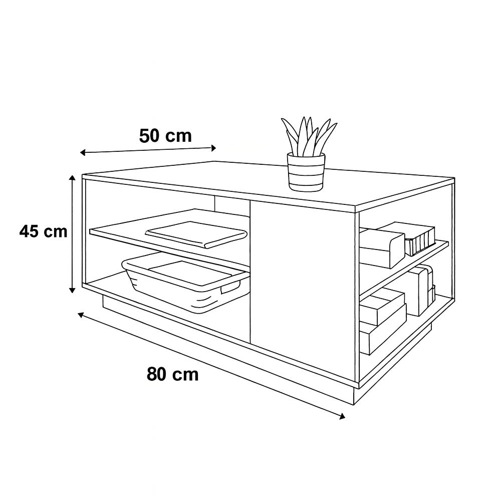 طاولة استقبال 80×50×45 سم - خشبي وأبيض - AZH-00054
