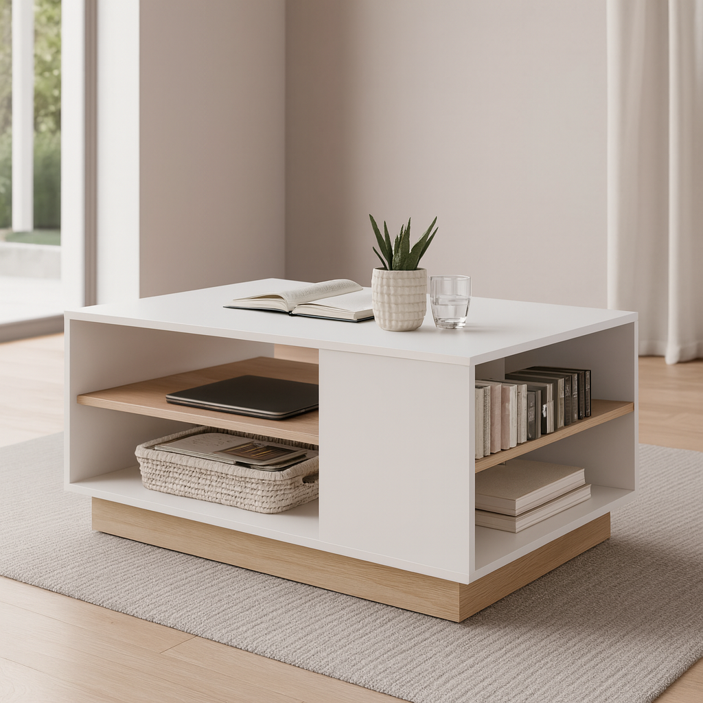 طاولة استقبال 80×50×45 سم - خشبي وأبيض - AZH-00054
