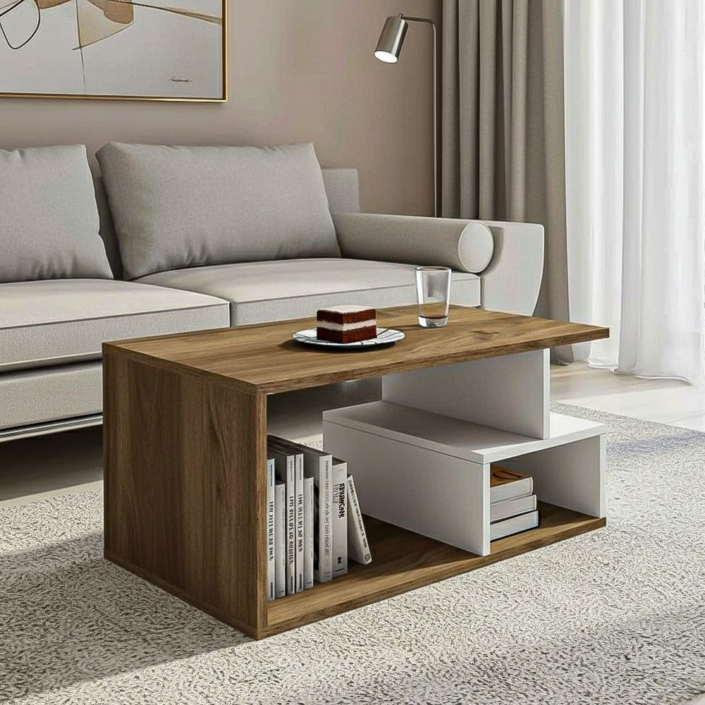 طاولة استقبال 100×50×40 سم - خشبي وأبيض - AZH-00056
