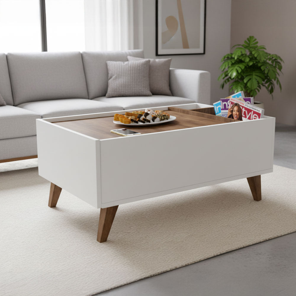 طاولة استقبال 100×50×40 سم - خشبي وأبيض - AZH-00061