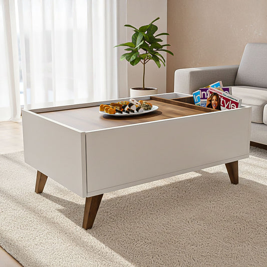 طاولة استقبال 100×50×40 سم - خشبي وأبيض - AZH-00061