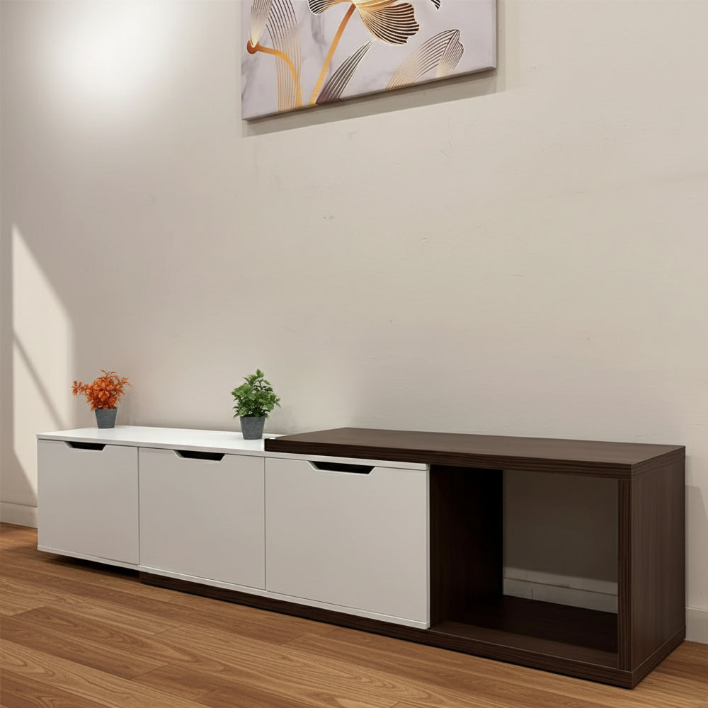 طاولة تلفزيون 180 × 40 × 45 سم – بني وأبيض – TV Stand-1
